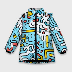 Куртка зимняя для девочки Геометрическая контурная абстракция, цвет: 3D-черный
