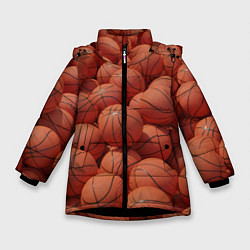 Куртка зимняя для девочки Узор с баскетбольными мячами, цвет: 3D-черный