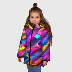 Куртка зимняя для девочки Неоновые разноцветные пластины, цвет: 3D-черный — фото 2