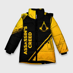 Зимняя куртка для девочки Assassins Creed - gold gradient: надпись, символ