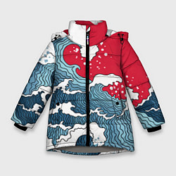 Куртка зимняя для девочки Страна восходящего солнца - большая волна, цвет: 3D-светло-серый