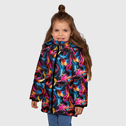 Куртка зимняя для девочки Неоновые ленты узор, цвет: 3D-светло-серый — фото 2