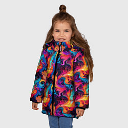 Куртка зимняя для девочки Разноцветные разные волны разводы, цвет: 3D-черный — фото 2