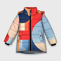 Куртка зимняя для девочки Геометрическая абстракция с кругами и полосками, цвет: 3D-светло-серый