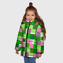 Куртка зимняя для девочки Ретро квадраты ванильные, цвет: 3D-красный — фото 2