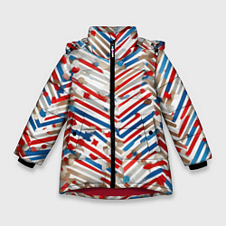 Куртка зимняя для девочки Новогодние линии синий и красный, цвет: 3D-красный