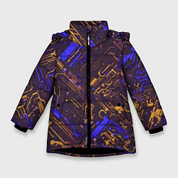 Куртка зимняя для девочки Киберпанк линии синий и жёлтый, цвет: 3D-черный