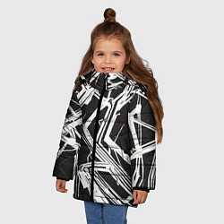 Куртка зимняя для девочки Белые полосы на чёрном фоне, цвет: 3D-красный — фото 2