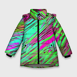 Куртка зимняя для девочки Разноцветные брызги зелёные и розовые, цвет: 3D-светло-серый