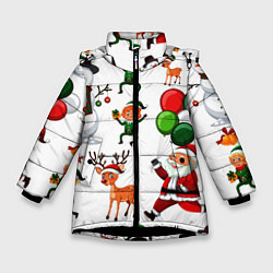 Зимняя куртка для девочки Зимний праздник - деды морозы гномы олени