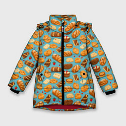 Куртка зимняя для девочки Хлебобулочные изделия паттерн, цвет: 3D-красный