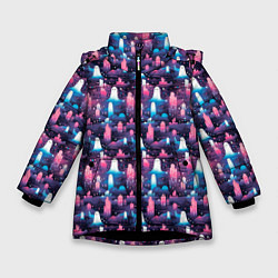 Куртка зимняя для девочки Привидения в облачном городе, цвет: 3D-черный