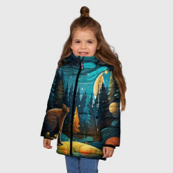 Куртка зимняя для девочки Хозяин тайги: медведь в лесу, цвет: 3D-черный — фото 2