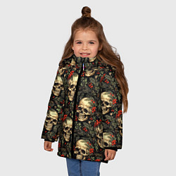 Куртка зимняя для девочки Череп рябина шишки и хвойные ветки, цвет: 3D-черный — фото 2