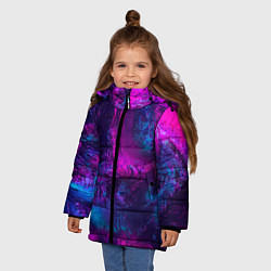 Куртка зимняя для девочки Неоновая абстракция синий и розовый, цвет: 3D-красный — фото 2