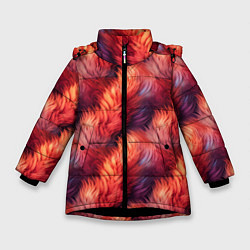 Куртка зимняя для девочки Красный мех паттерн, цвет: 3D-черный