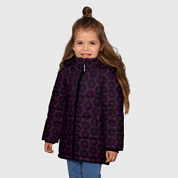 Куртка зимняя для девочки Чёрно-фиолетовый паттерн стилизованные цветы, цвет: 3D-черный — фото 2