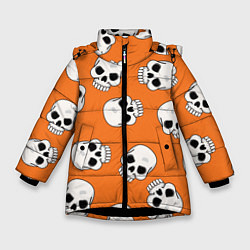 Куртка зимняя для девочки Черепки для хэллоуина, цвет: 3D-черный