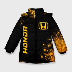 Куртка зимняя для девочки Honda - gold gradient: надпись, символ, цвет: 3D-черный