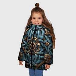 Куртка зимняя для девочки Симметричный орнамент в кельтской стилистике, цвет: 3D-черный — фото 2