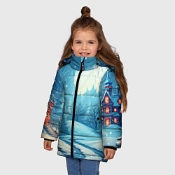 Куртка зимняя для девочки Новогодний пейзаж природа, цвет: 3D-черный — фото 2