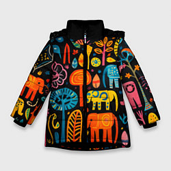 Зимняя куртка для девочки Африканский узор со слонами - нейросеть