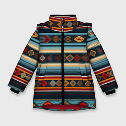 Куртка зимняя для девочки Этнический орнамент в горизонтальную полоску, цвет: 3D-красный