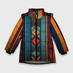 Куртка зимняя для девочки Этнический орнамент в вертикальную полоску, цвет: 3D-светло-серый