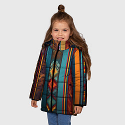 Куртка зимняя для девочки Этнический орнамент в вертикальную полоску, цвет: 3D-светло-серый — фото 2