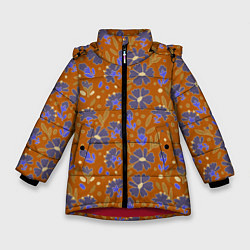 Куртка зимняя для девочки Цветы в поле коричневый цвет, цвет: 3D-красный