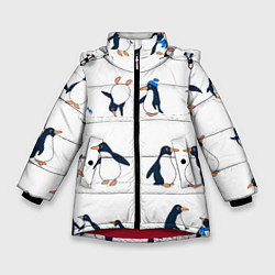 Куртка зимняя для девочки Семейство пингвинов на прогулке, цвет: 3D-красный