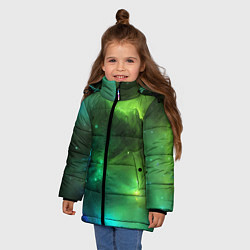 Куртка зимняя для девочки Бескрайний космос зелёный, цвет: 3D-красный — фото 2