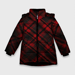 Куртка зимняя для девочки Тёмно-красная шотландская клетка, цвет: 3D-черный