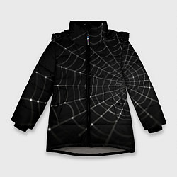 Куртка зимняя для девочки Паутина на черном фоне, цвет: 3D-светло-серый