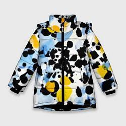 Куртка зимняя для девочки Красочный абстрактный паттерн - поп-арт, цвет: 3D-черный