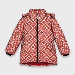 Куртка зимняя для девочки Обережные узоры, цвет: 3D-красный