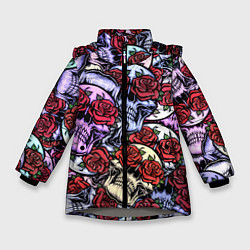 Зимняя куртка для девочки Череп розы в глазах паттерн