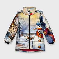 Куртка зимняя для девочки Снеговик новый год, цвет: 3D-красный