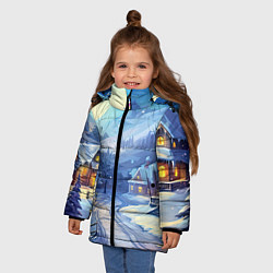 Куртка зимняя для девочки Зимняя новогодняя деревня, цвет: 3D-черный — фото 2