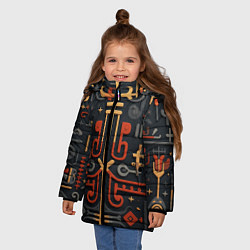 Куртка зимняя для девочки Абстрактный паттерн в славянском стиле на тёмном ф, цвет: 3D-черный — фото 2