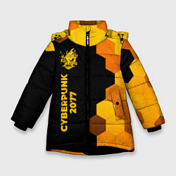 Куртка зимняя для девочки Cyberpunk 2077 - gold gradient по-вертикали, цвет: 3D-черный
