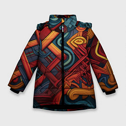 Куртка зимняя для девочки Абстрактный узор в этническом стиле, цвет: 3D-черный