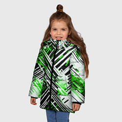 Куртка зимняя для девочки Киберпанк линии белые и зелёные, цвет: 3D-светло-серый — фото 2