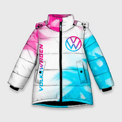 Куртка зимняя для девочки Volkswagen neon gradient style вертикально, цвет: 3D-черный