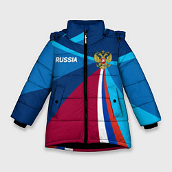Куртка зимняя для девочки Герб и триколор России с геометрией, цвет: 3D-черный