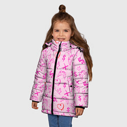 Куртка зимняя для девочки Паттерн - розовые граффити, цвет: 3D-светло-серый — фото 2
