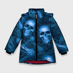 Куртка зимняя для девочки Синие черепа и кости, цвет: 3D-красный