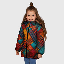 Куртка зимняя для девочки Разноцветная клетка в шотландском стиле, цвет: 3D-светло-серый — фото 2