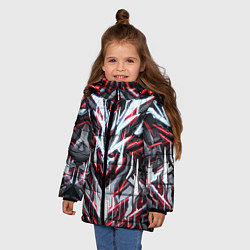 Куртка зимняя для девочки Неоновый красный кибер череп, цвет: 3D-светло-серый — фото 2