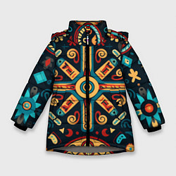 Куртка зимняя для девочки Симметричный орнамент в славянском стиле, цвет: 3D-светло-серый